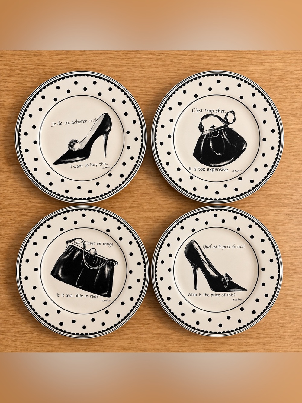 Set of 4 Chanel Style Accent Plates | French Fashion